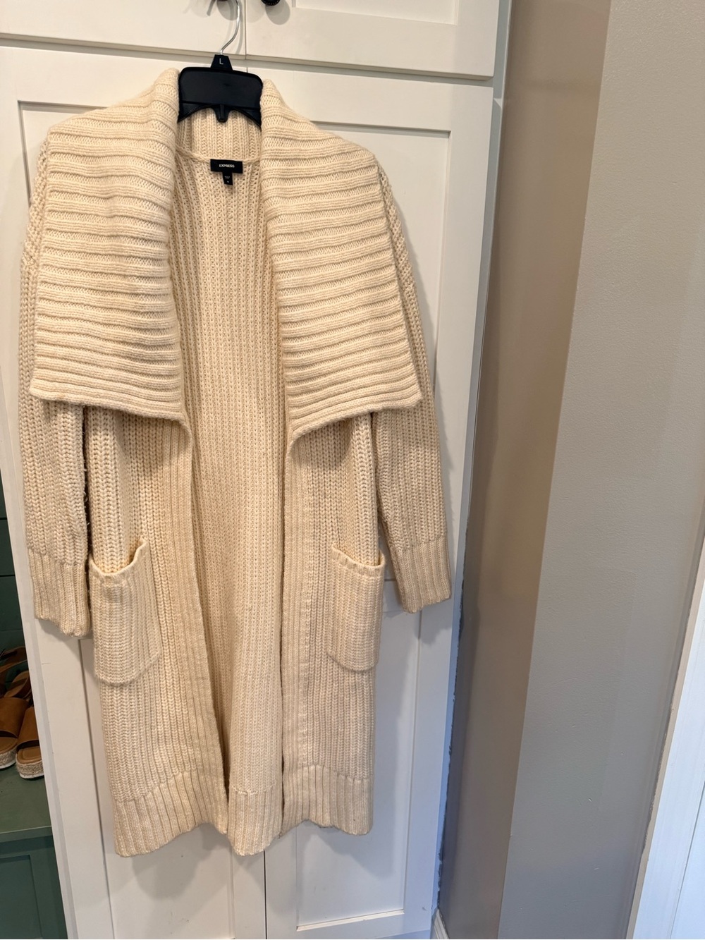 Express Cream Ribbed Open-Front Duster Cardigan Sweater